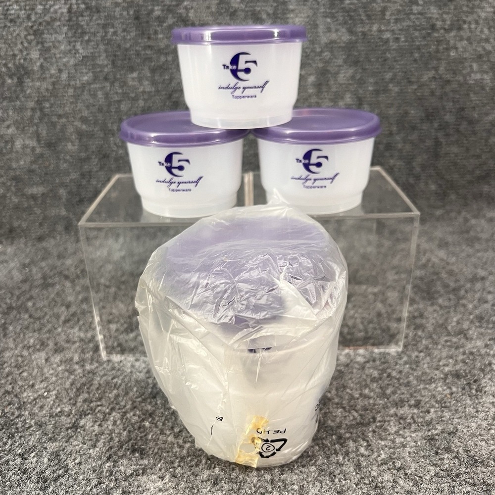 Tupperware Snack Cups Set of 6 Purple Seals 4 oz. Containers with Take 5 Logo